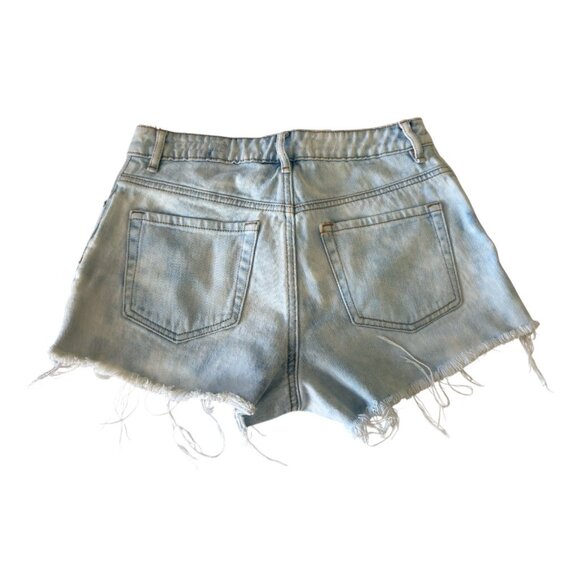 PacSun High Rise Light Wash Denim Cut-Off Distressed Booty Shorts Waist 25 - Picture 2 of 9